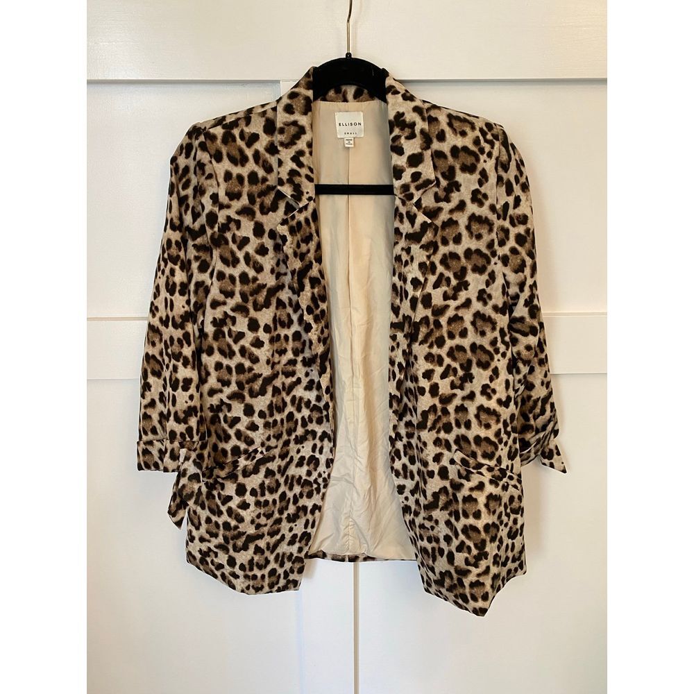 Ellison animal printed collared 3/4th sleeves open front‎ blazer